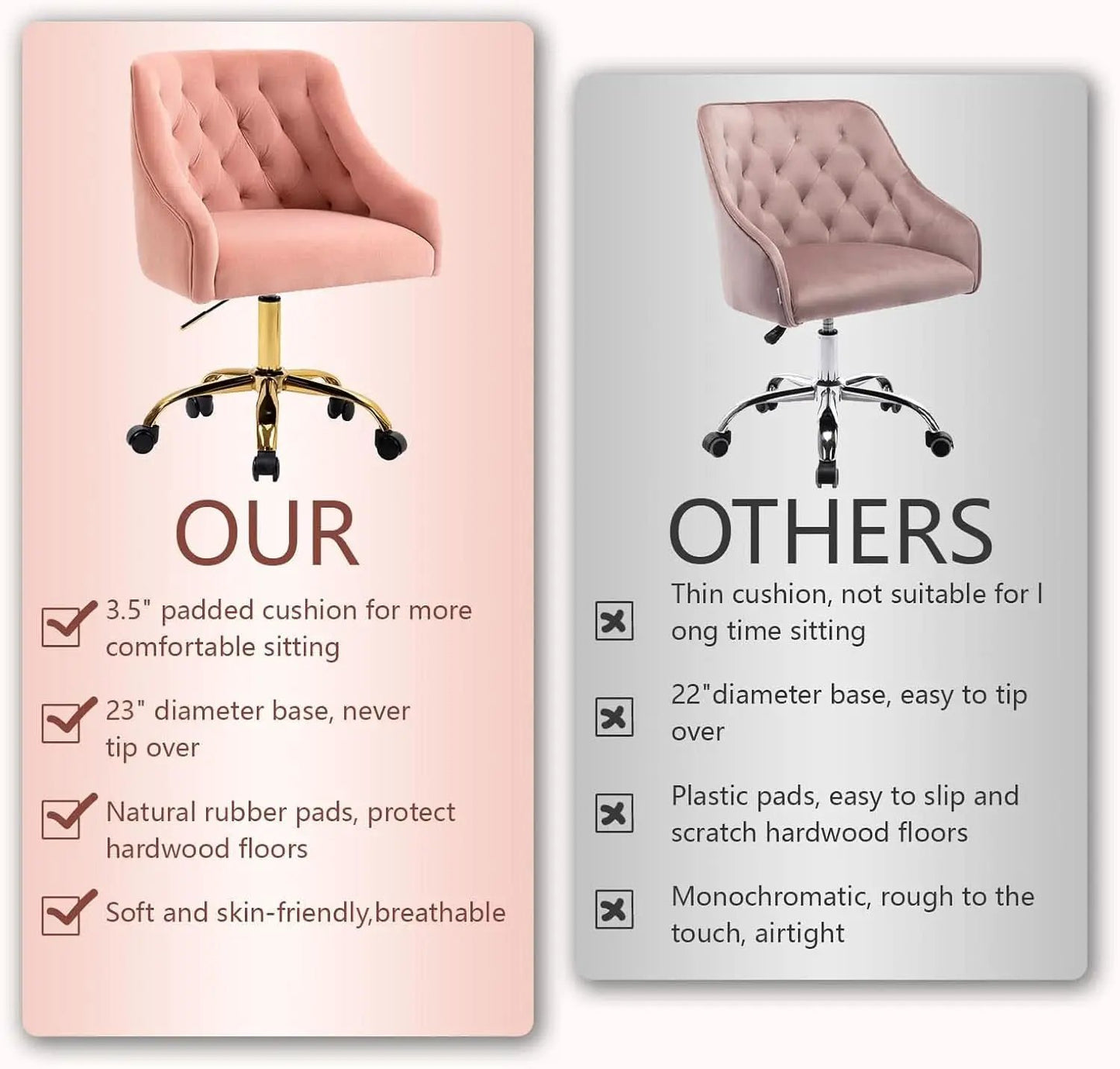 Pink Velvet Office Chair 360 Swivel Modern Desk Chair from PriceLows™