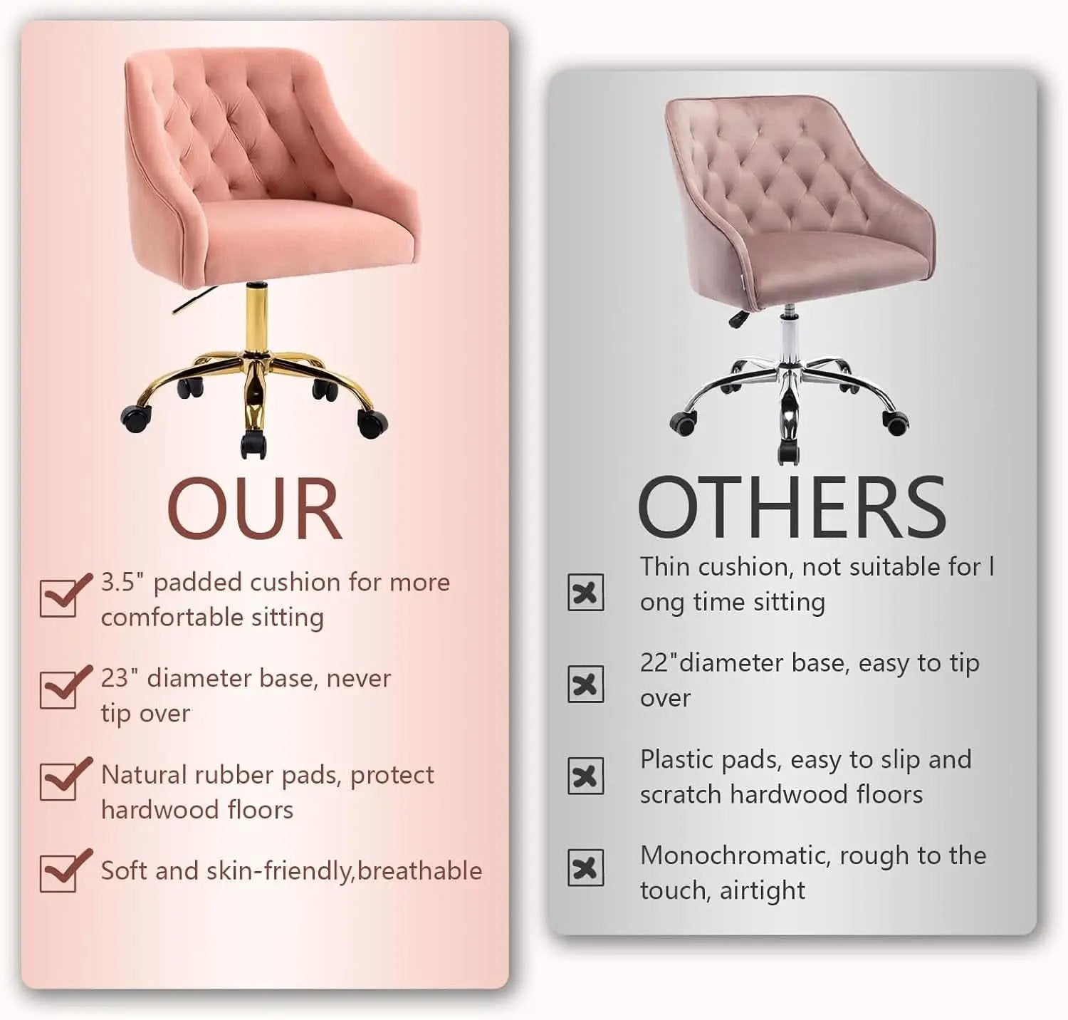 Pink Velvet Office Chair 360 Swivel Modern Desk Chair from PriceLows™