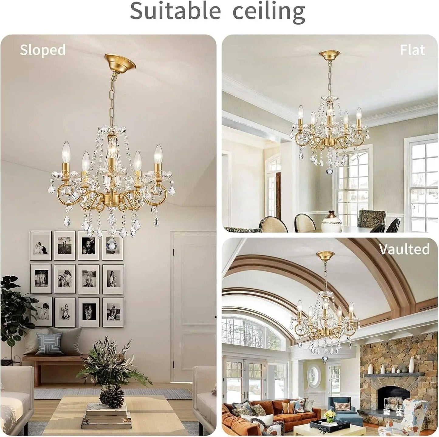 Gold Mini Crystal Chandelier With Five Bulbs Living Room from PriceLows™