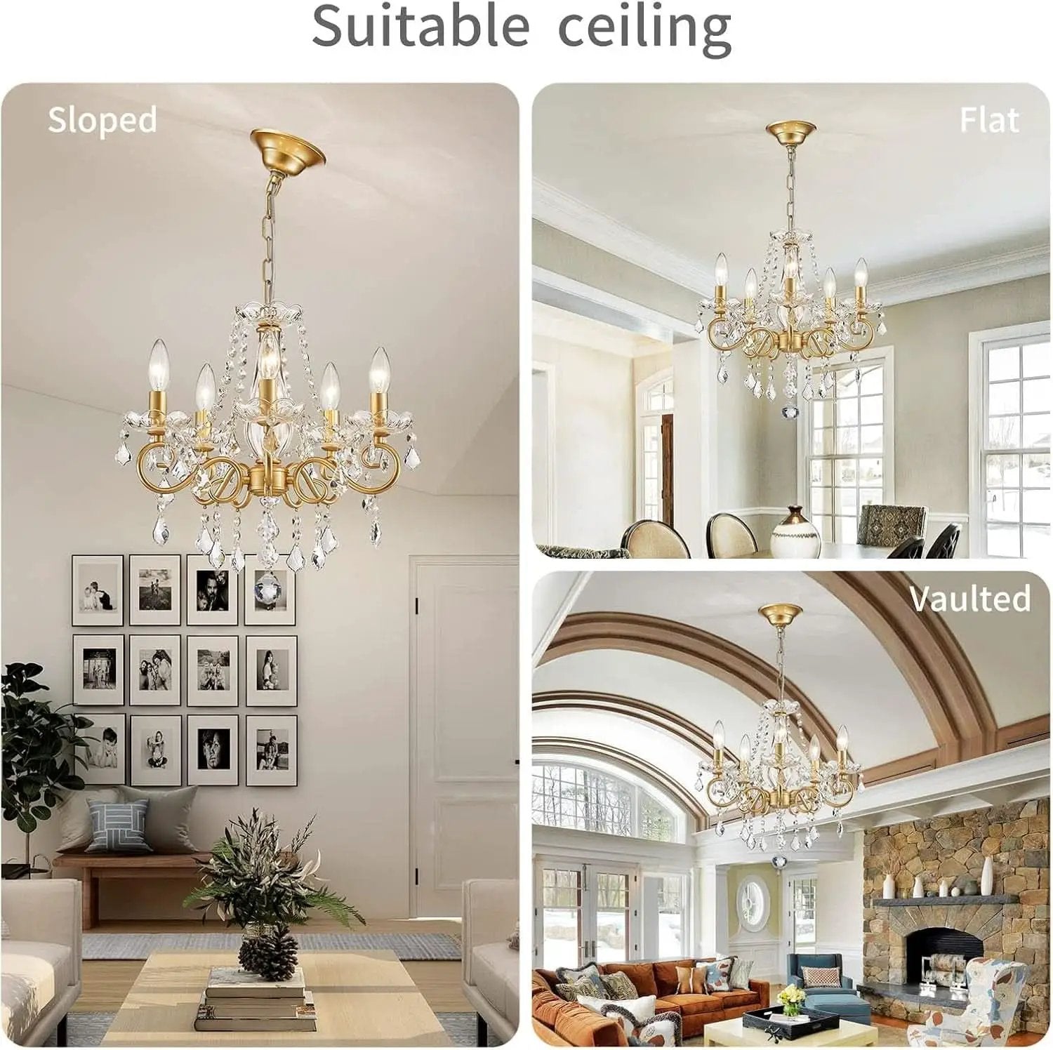 Gold Mini Crystal Chandelier With Five Bulbs Living Room from PriceLows™
