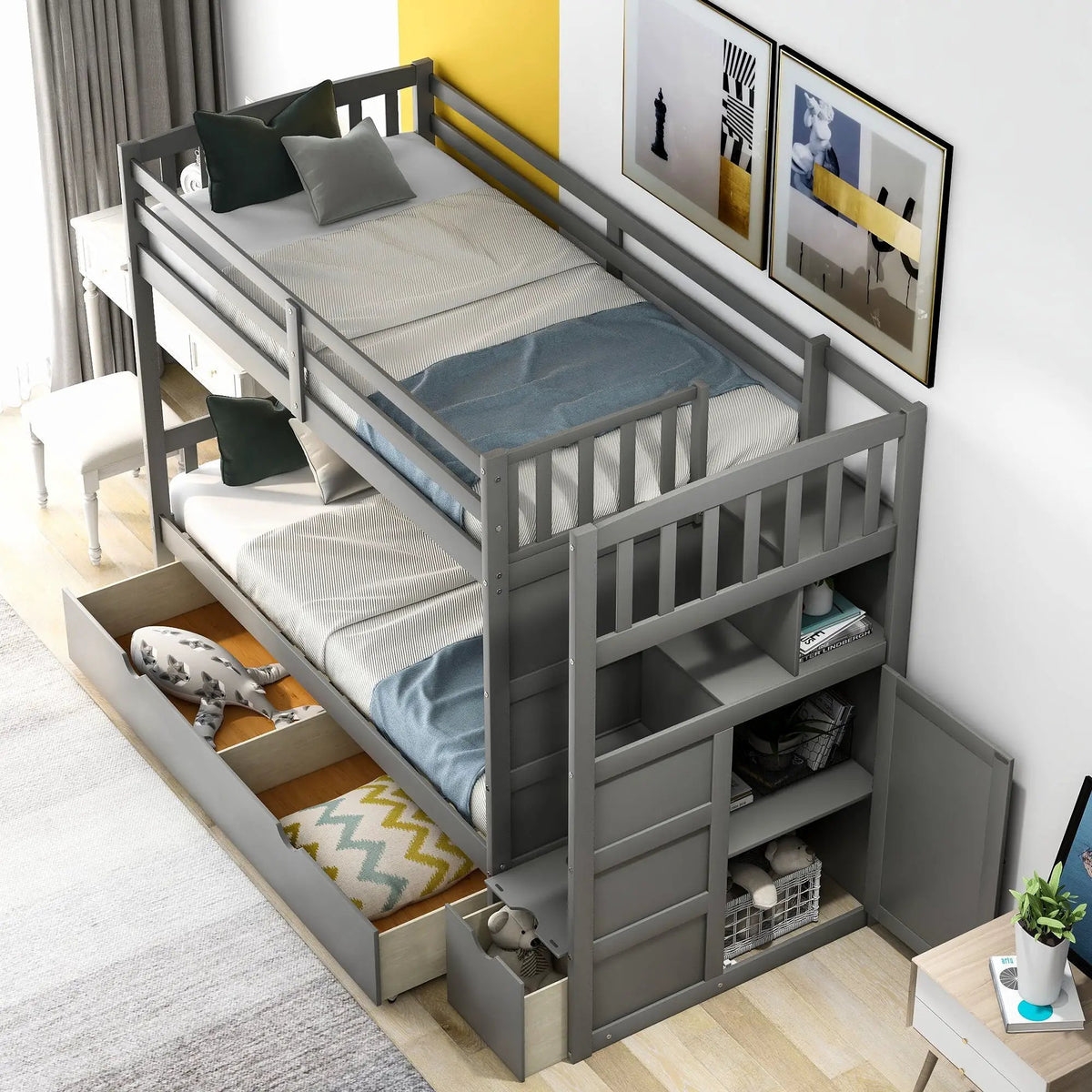 Bunk Bed | Convertible To Full Size | Built In Storage | Integrated Staircase