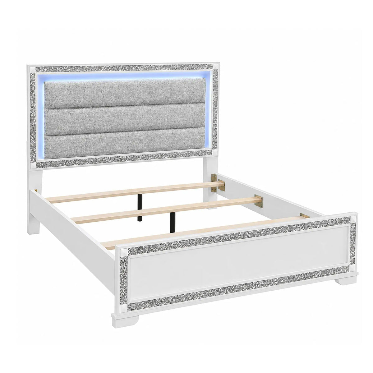 Adalid Contemporary Bed With LED Lights | 3 Pieces | Fabric & Wood | Bedroom