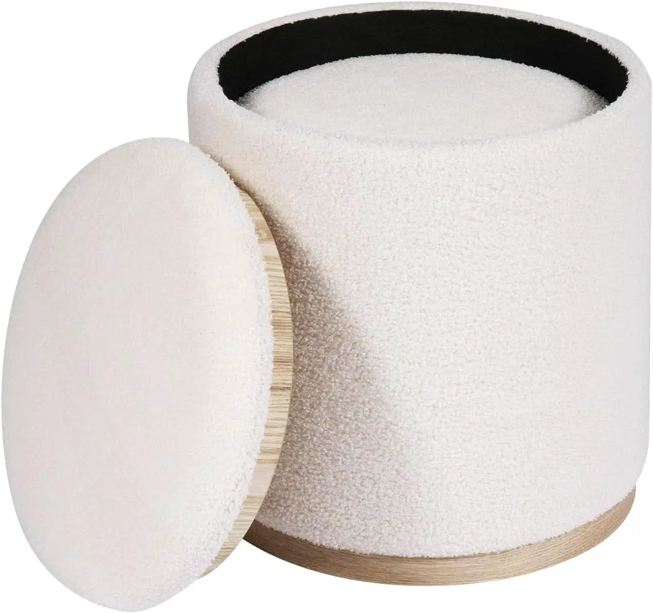 White Velvet Round Storage Ottoman FifteenInches Compact from PriceLows™