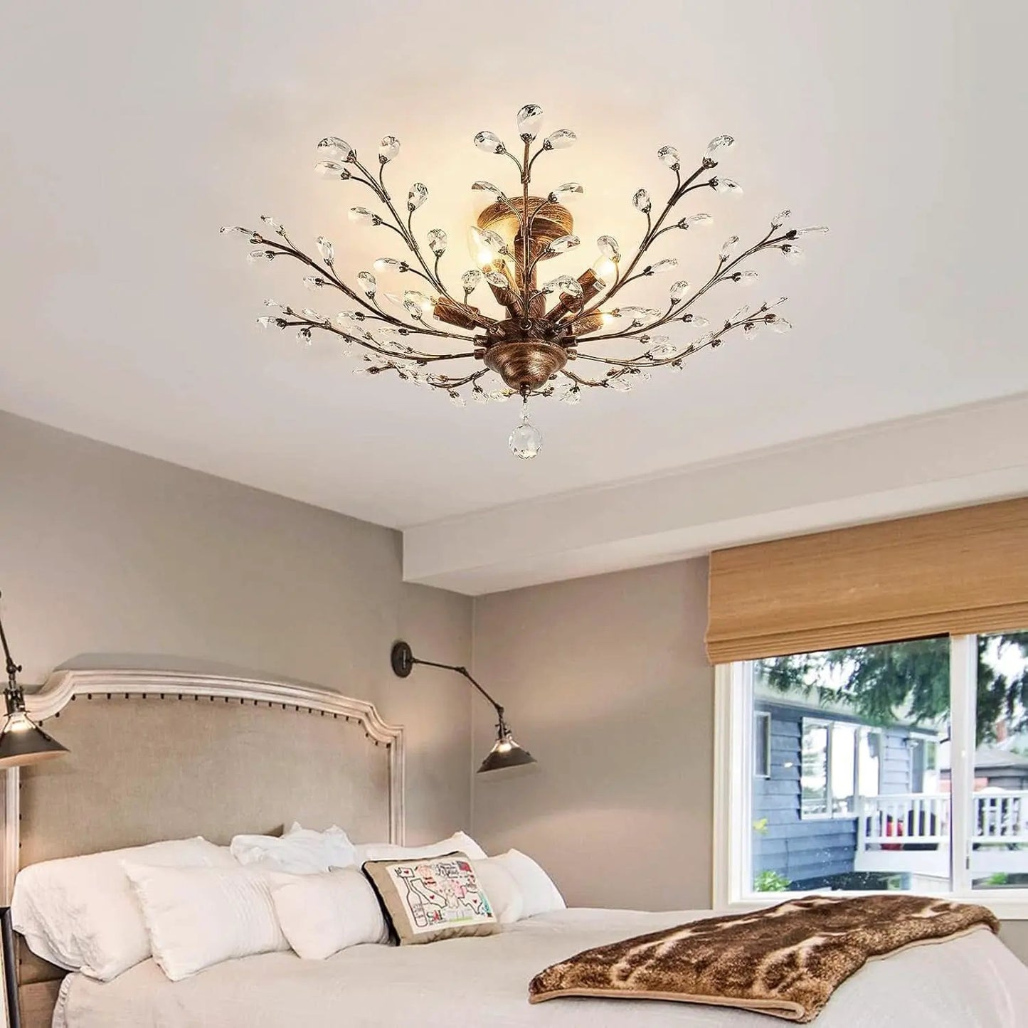 Bronze Five Light Vintage Crystal Chandelier Dimmable from PriceLows™