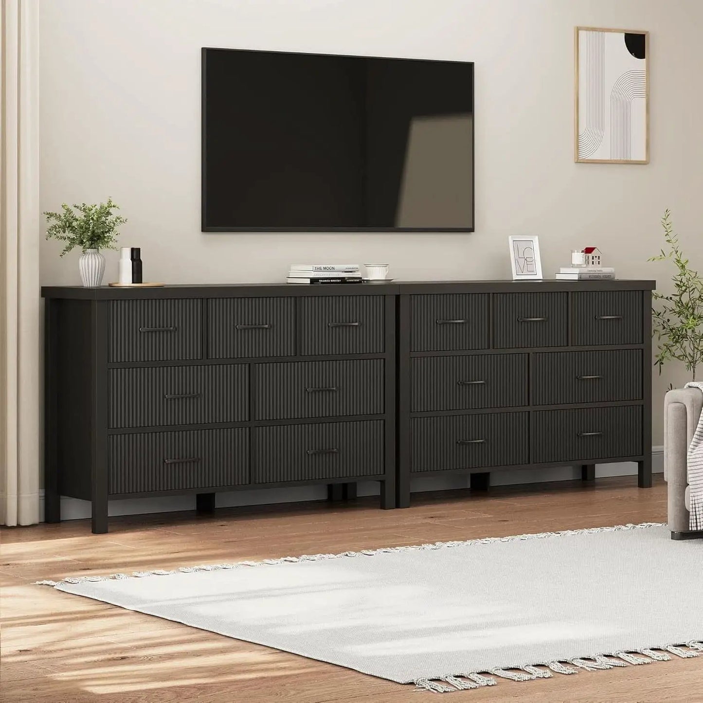 Fluted Contemporary White Dresser With Black Handles from PriceLows™