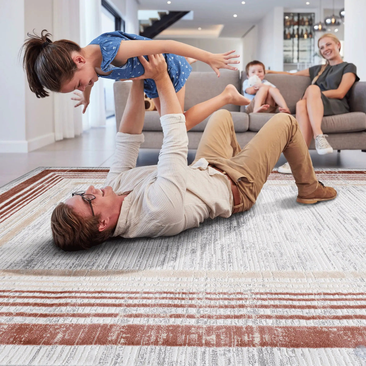 Marfi Bordered Area Rug | 36 x 24 Inch | Stain Resistant | Non-Shedding