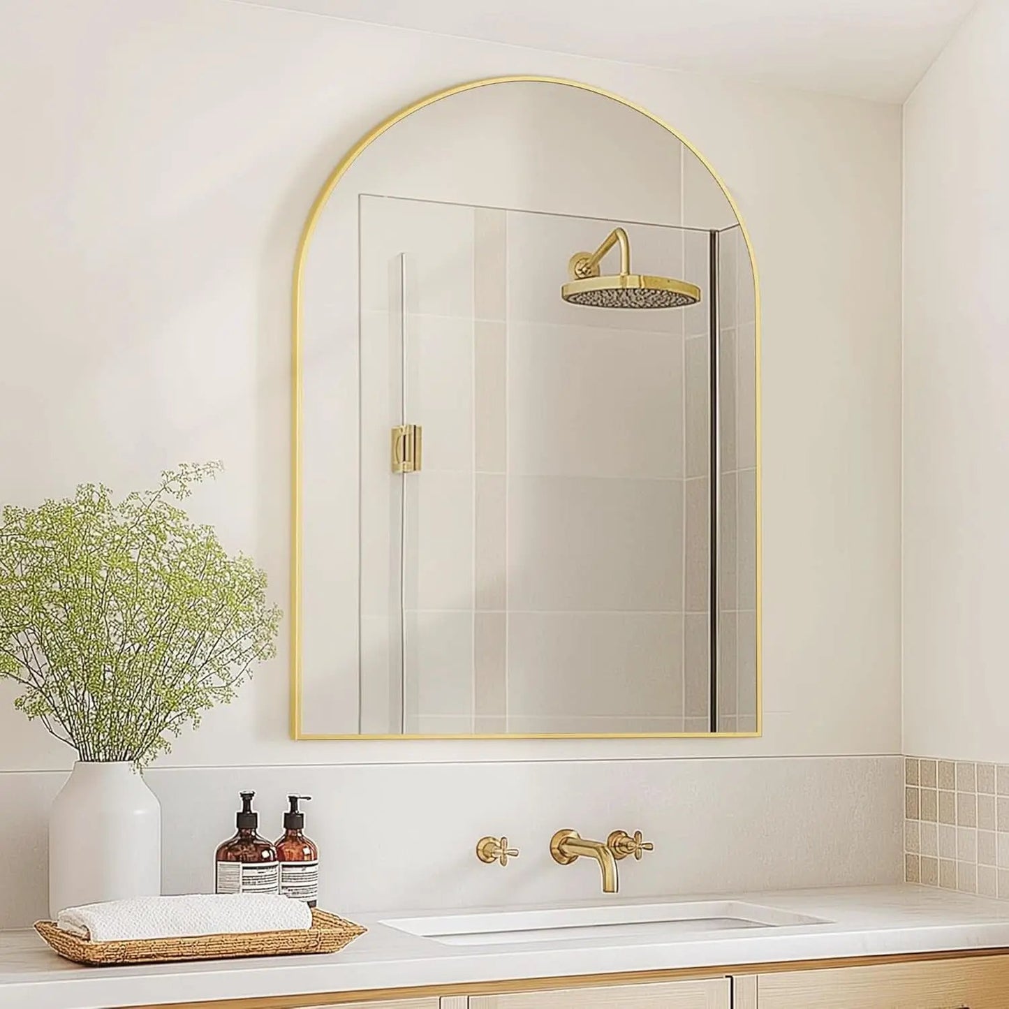 Gold Arched Wall Mirror 24x36 For Bathroom Vanity Decor from PriceLows™