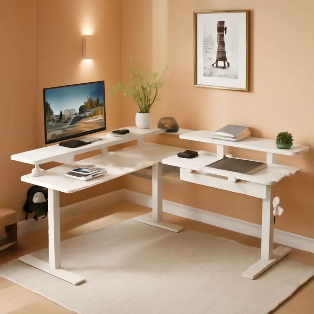 60 Inch L Shaped Electric Standing Desk Antique White from PriceLows™