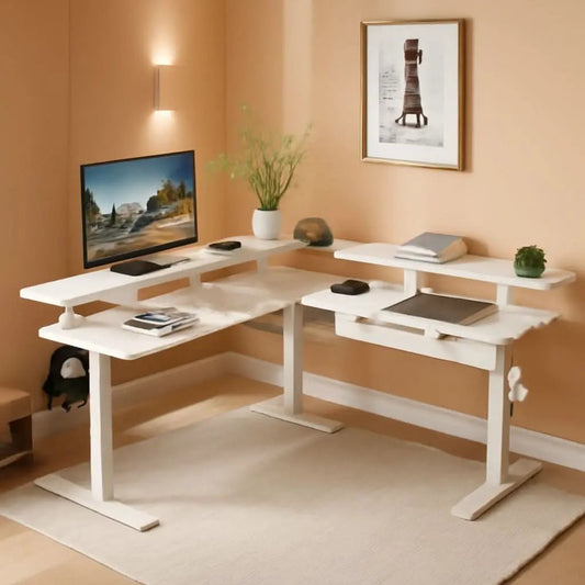 60 Inch L Shaped Electric Standing Desk Antique White from PriceLows™