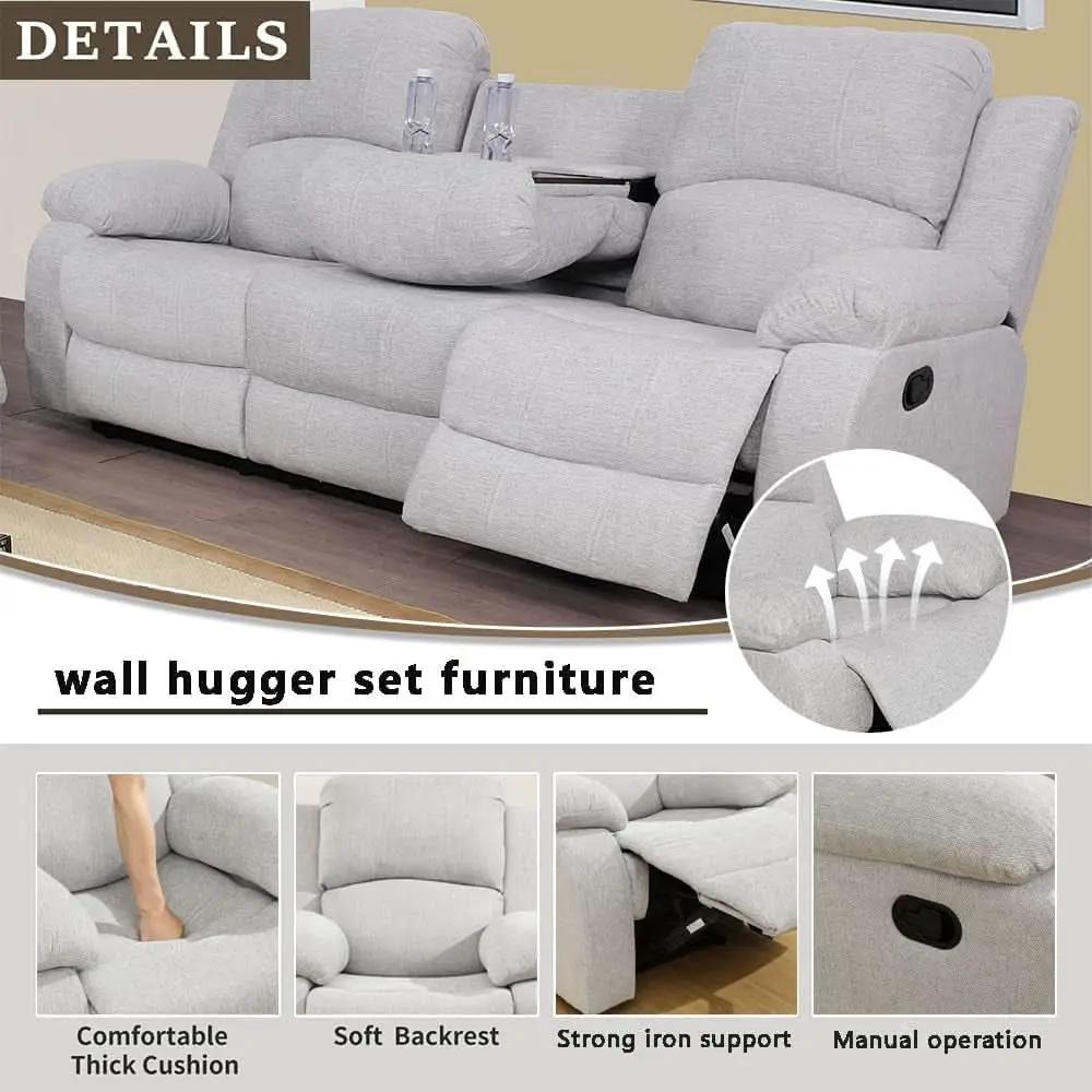 Grey White Microfiber Leather Recliner Sofa Set Living Room from PriceLows™