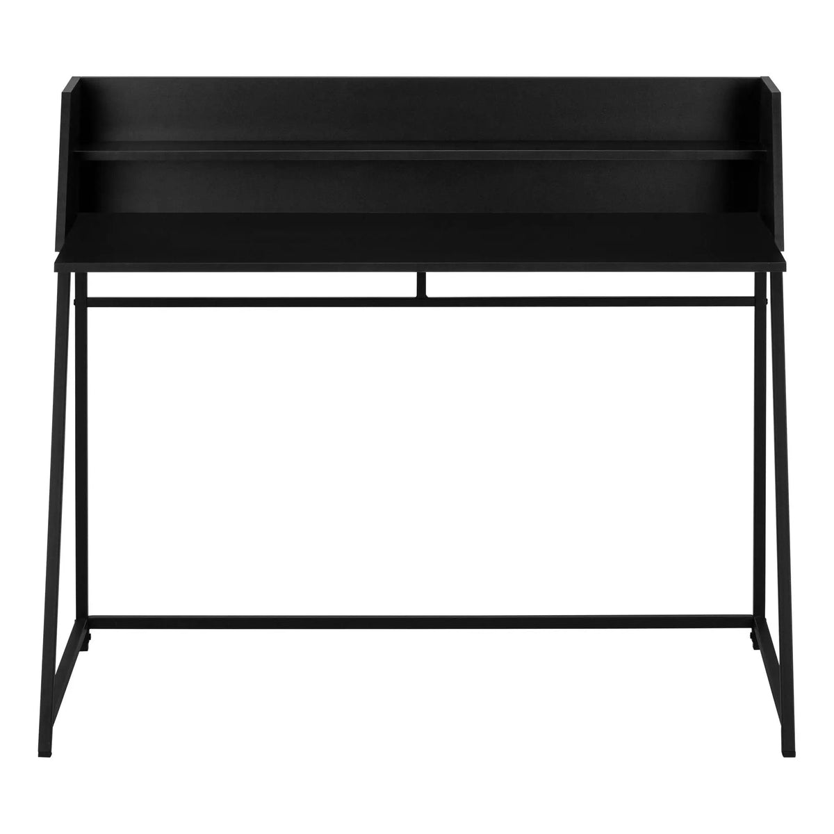 Marble Look Computer Desk | 47.25 Inch Width | Storage Shelves | Trapezoid Metal Base