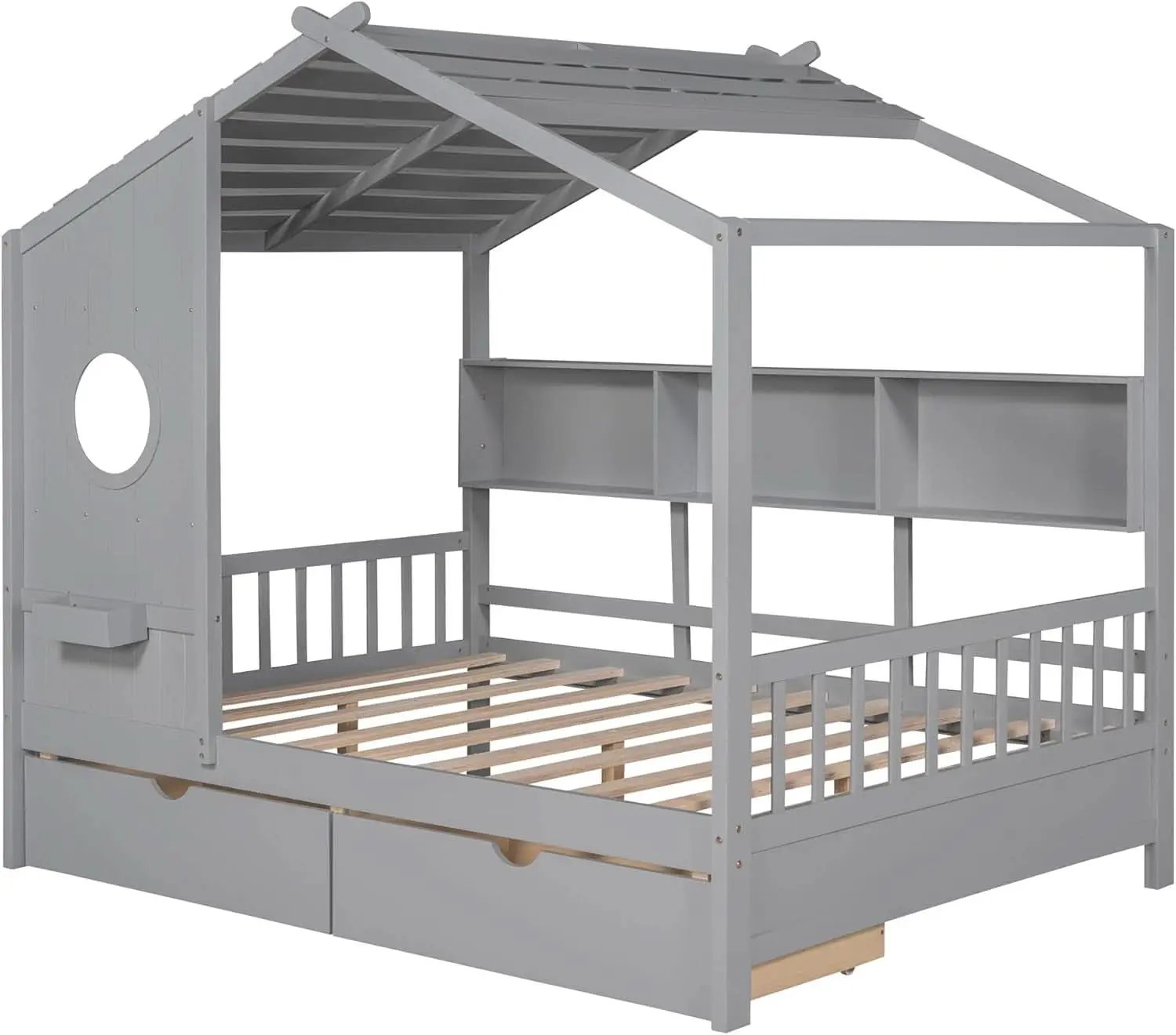 Kids Full Playhouse Bed With Drawers Shelves Storage from PriceLows™