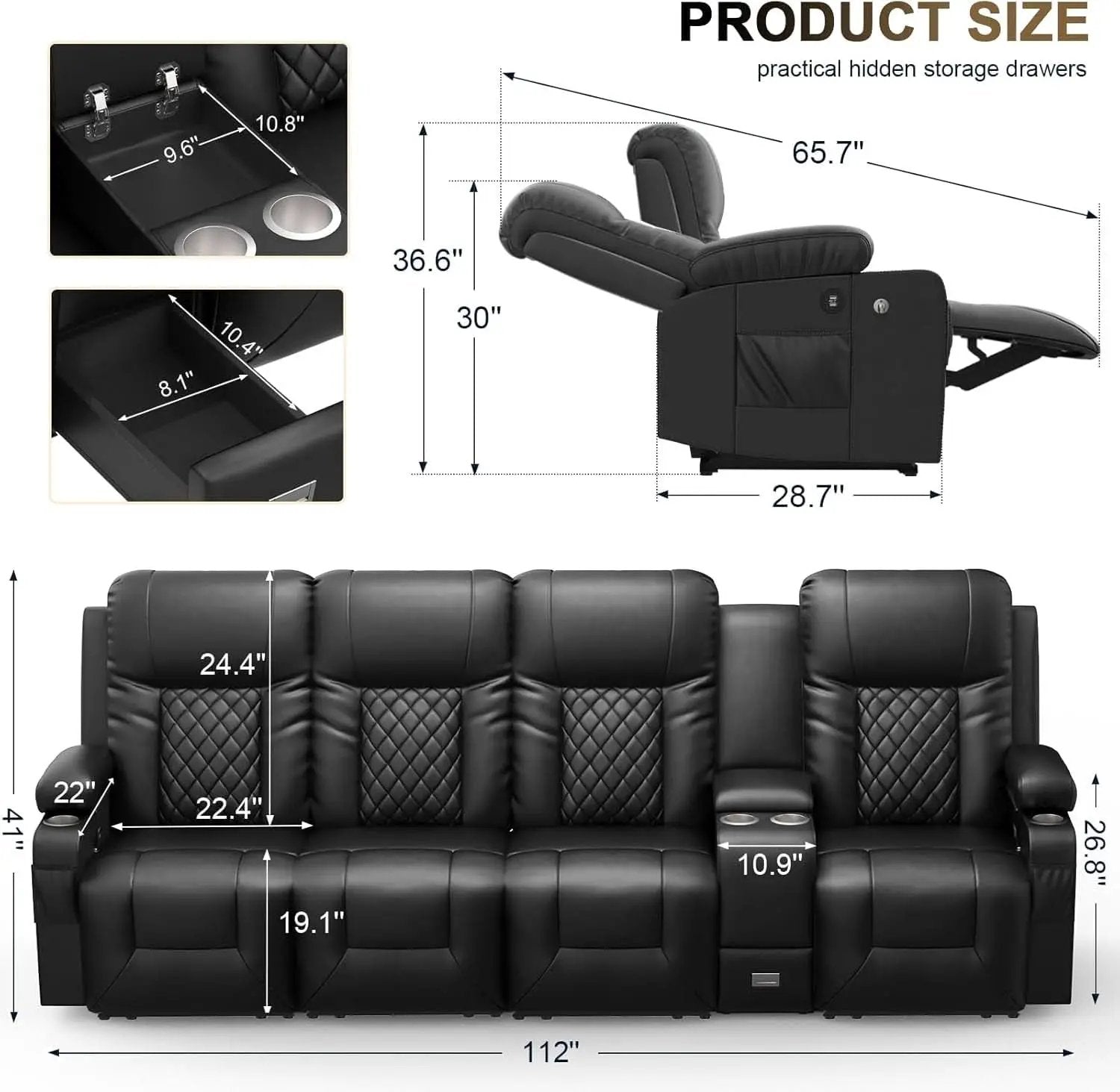 4 Seat Recliner Sofa With USB Ports And Storage Console from PriceLows™
