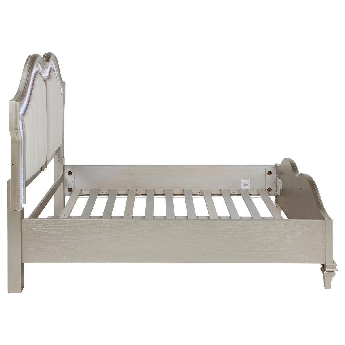 Evangeline Wood Queen LED Panel Bed Silver | 69.75 x 88.25 x 64.25 in | Chenille & Wood | Oak