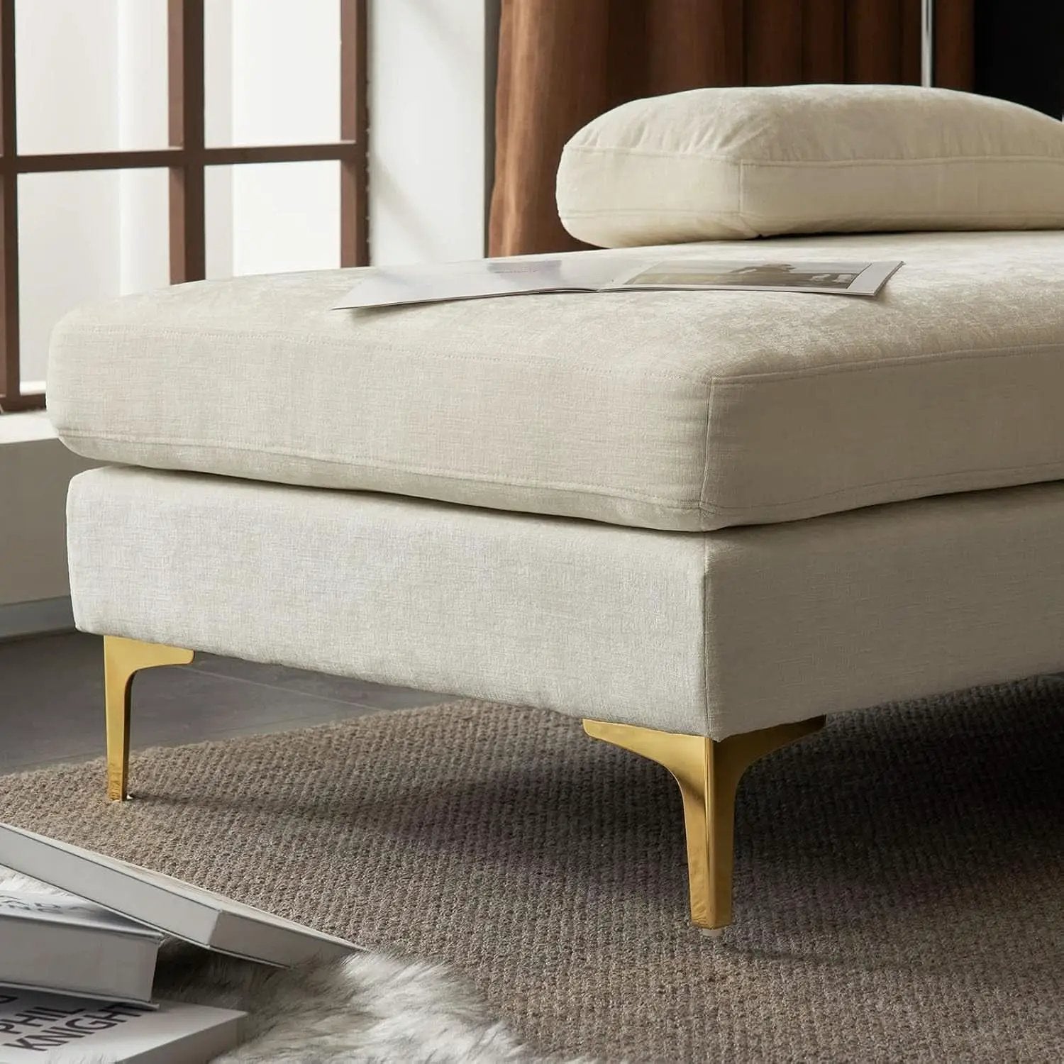 Convertible Sectional Sofa 110 Inch U Shape Creamy White from PriceLows™