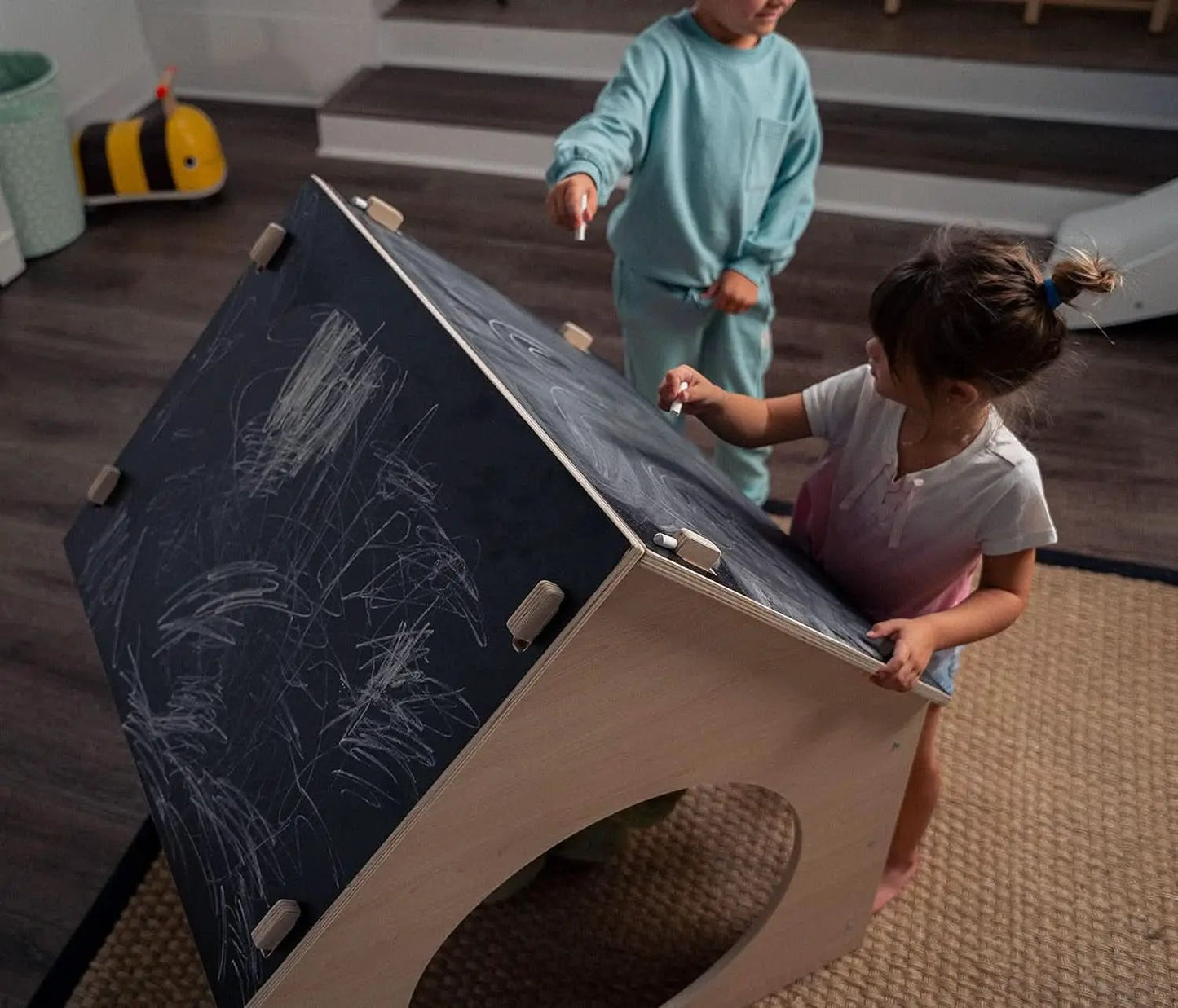 Indoor Montessori Wooden Playhouse With Chalkboard from PriceLows™
