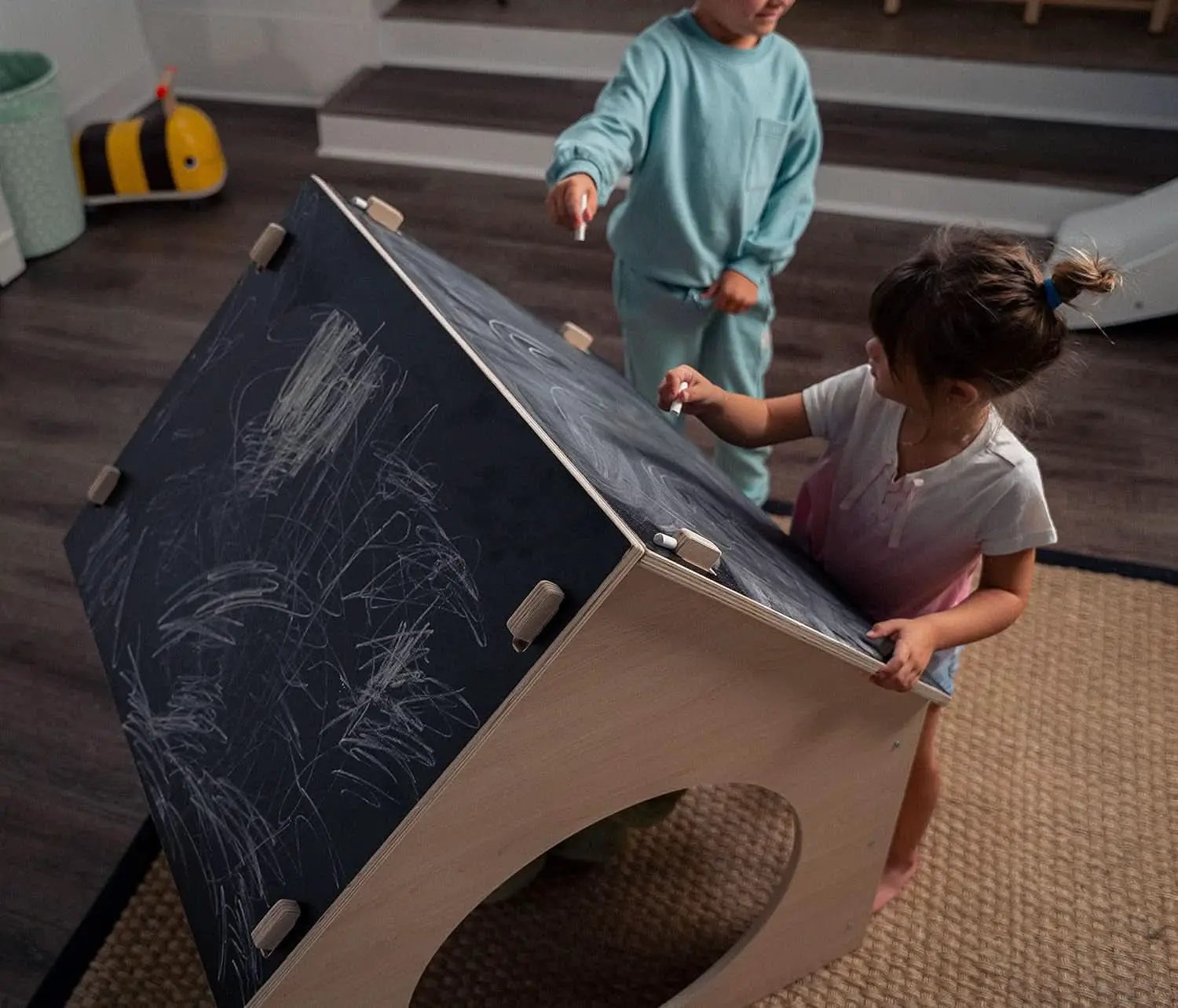 Indoor Montessori Wooden Playhouse With Chalkboard from PriceLows™