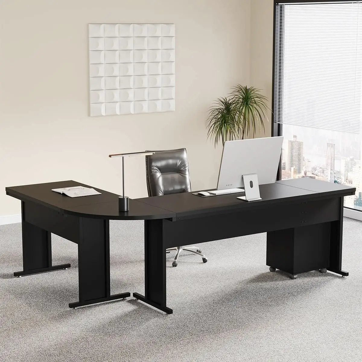 83 Inch L Shaped Executive Desk With 3 Drawer Cabinet from PriceLows™