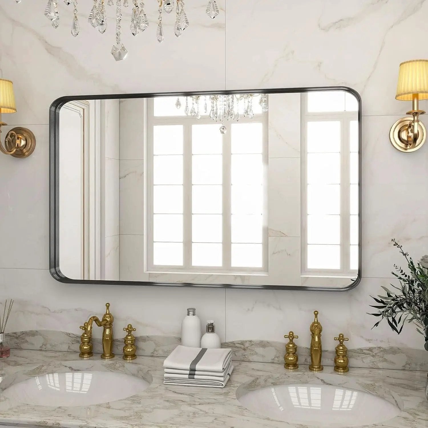Bathroom Mirror 30x48 Inch Black Deep Frame Wall Mirror from PriceLows™