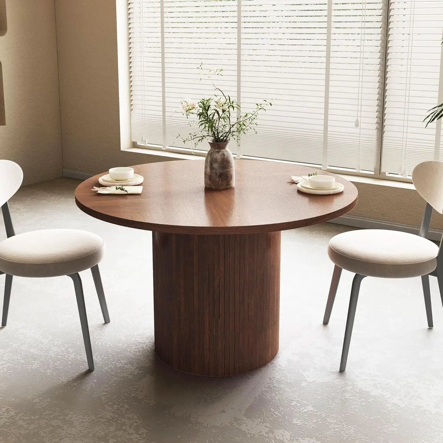 Round Dining Table For 4 Walnut 47 Inch Modern Farmhouse from PriceLows™
