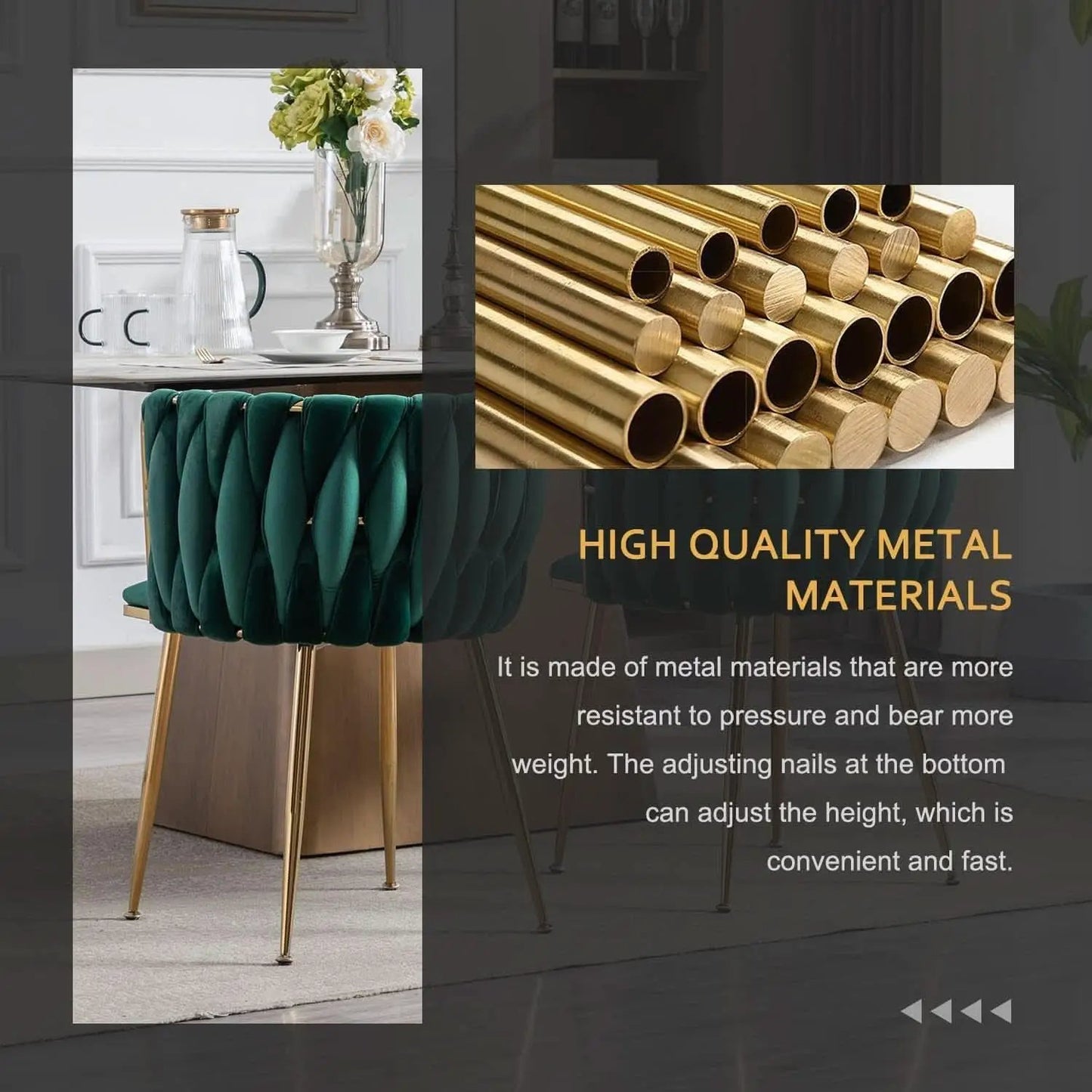 Velvet Dining Chairs Set of 4 With Gold Metal Legs in Green from PriceLows™