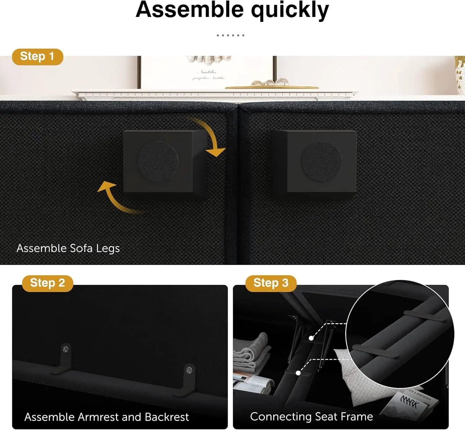 Premium Velvet Black Multifunctional Storage Ottoman from PriceLows™