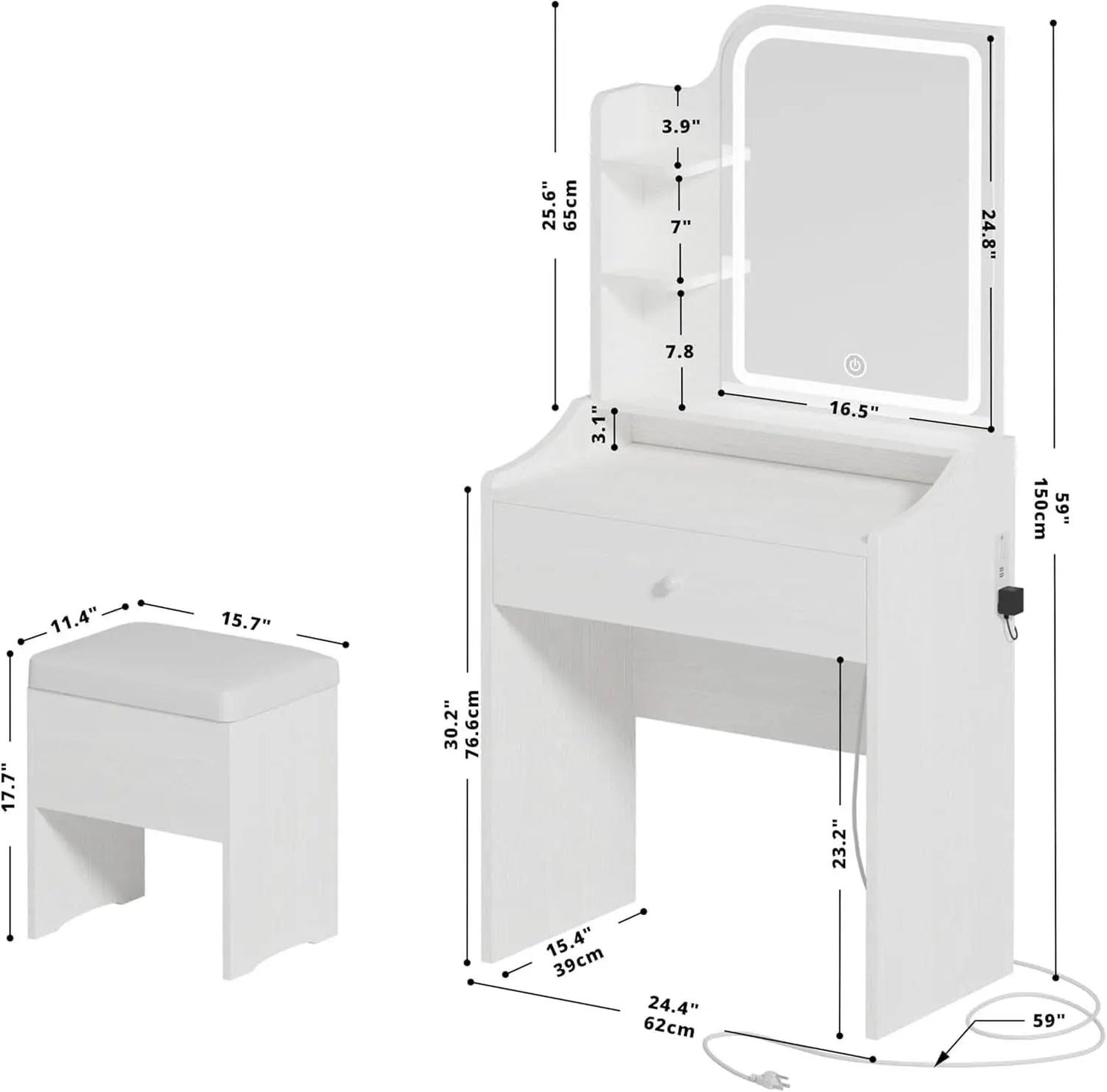 White Vanity Set With Lighted Mirror Modern Bedroom Desk from PriceLows™