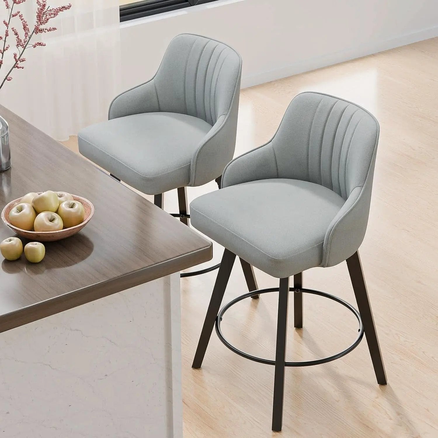 Linen Fabric Upholstered Swivel Barstools Set of Two from PriceLows™