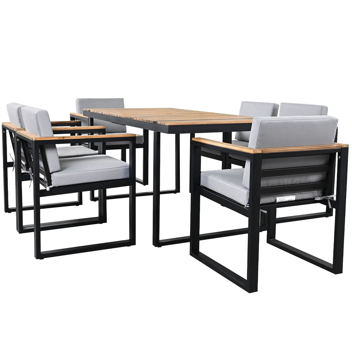 7-Piece Outdoor Dining Set | Acacia Wood And Steel Frame | Removable Cushions | Patio Table And Chairs