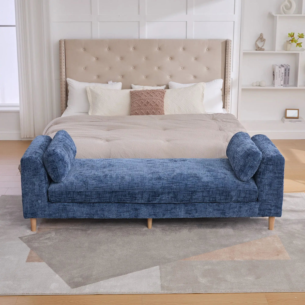 End Of Bed Bench | Upholstered With Armrests | Trapezoid Chaise Design | Kiln-Dried Solid Wood