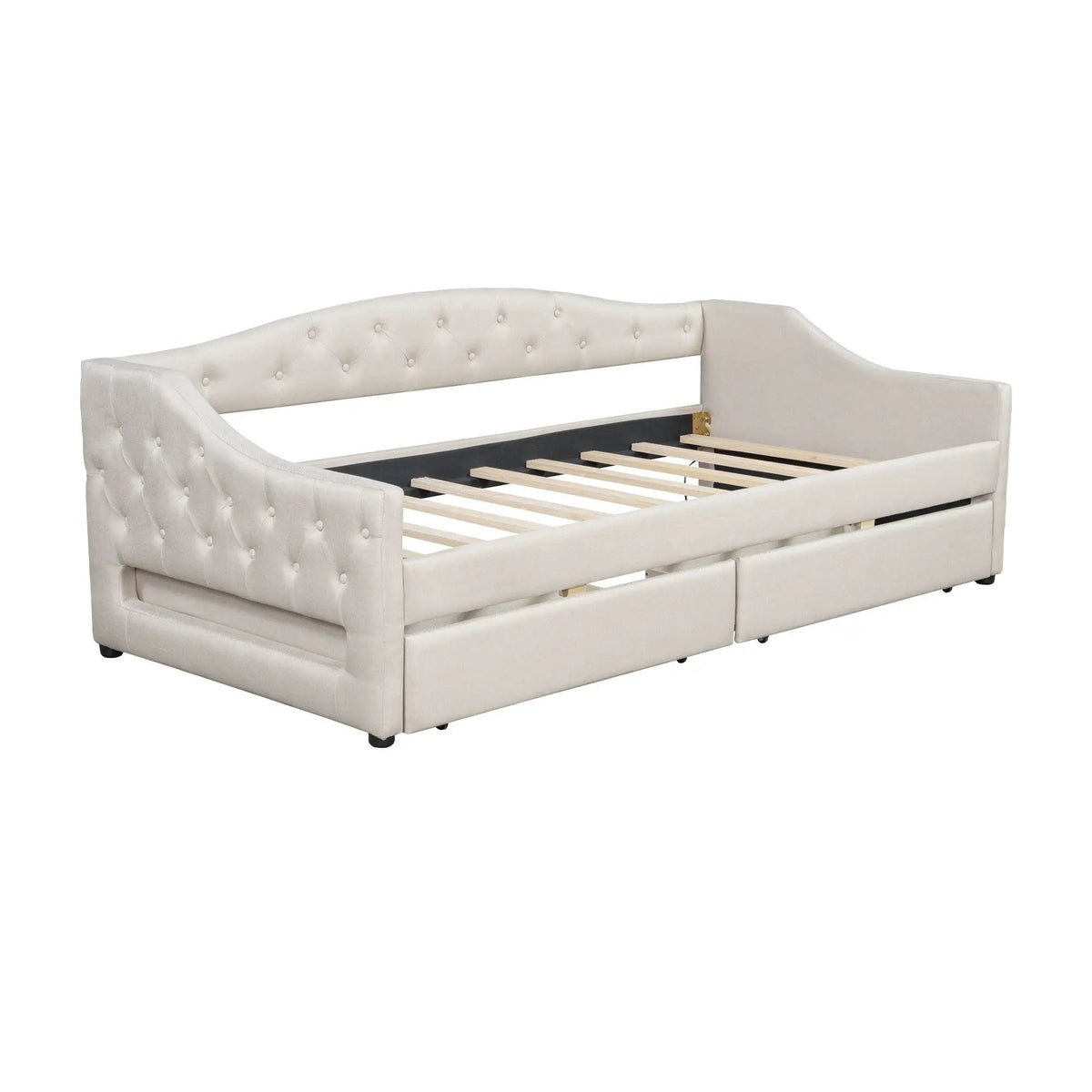 Daybed With LED Lights | Upholstered Trundle Daybed | Thickly Padded Sponge | 84 Inch Length