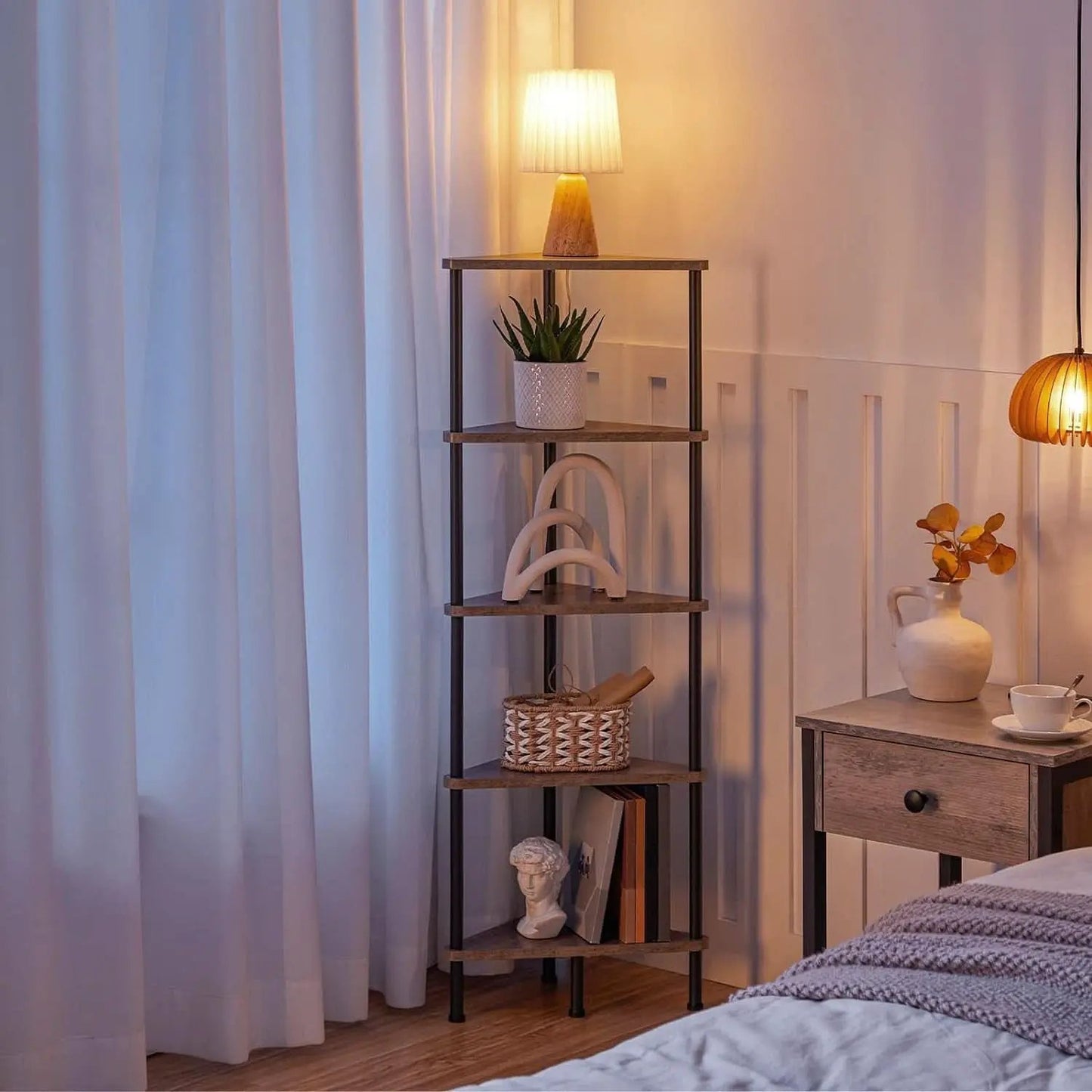 Industrial 5 Tier Corner Shelf Stand With Metal Frame from PriceLows™