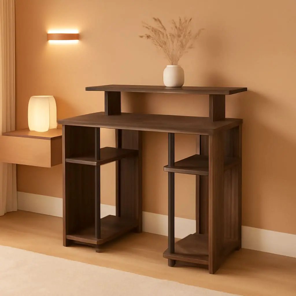 Walnut Black Writing Desk With Shelves And Printer from PriceLows™