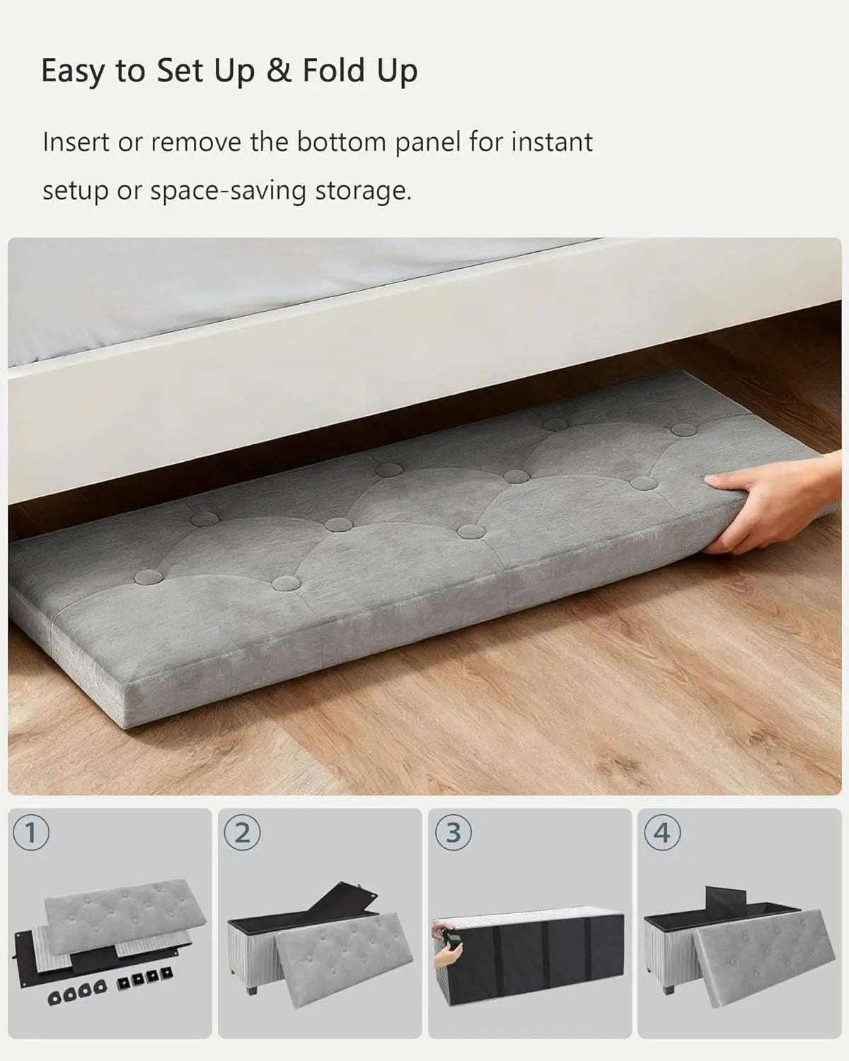 43 Inch Luxurious Velvet Storage Ottoman Bench Grey from PriceLows™