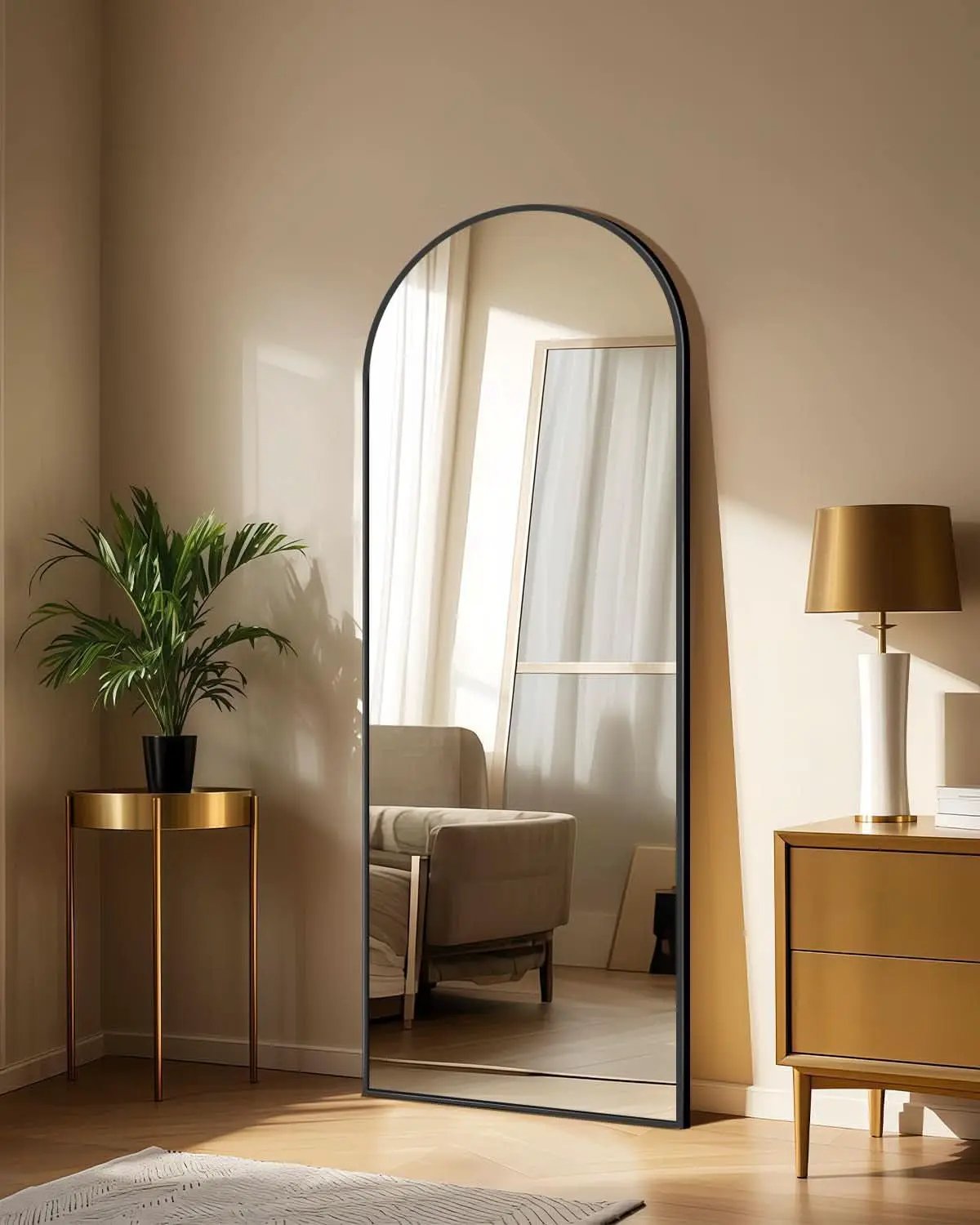 58x19 Inch Arched Floor Standing Full Length Mirror Black from PriceLows™