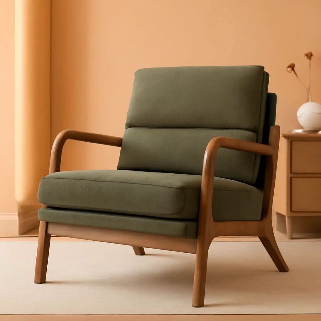 Mid Century Emerald Linen Upholstered Accent Chair from PriceLows™