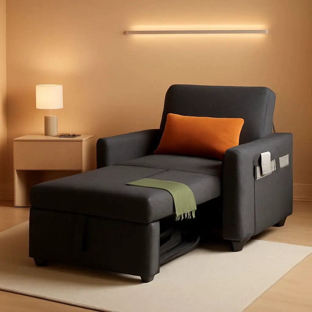 SlateGray Convertible Sleeper Sofa Bed With Armrests from PriceLows™
