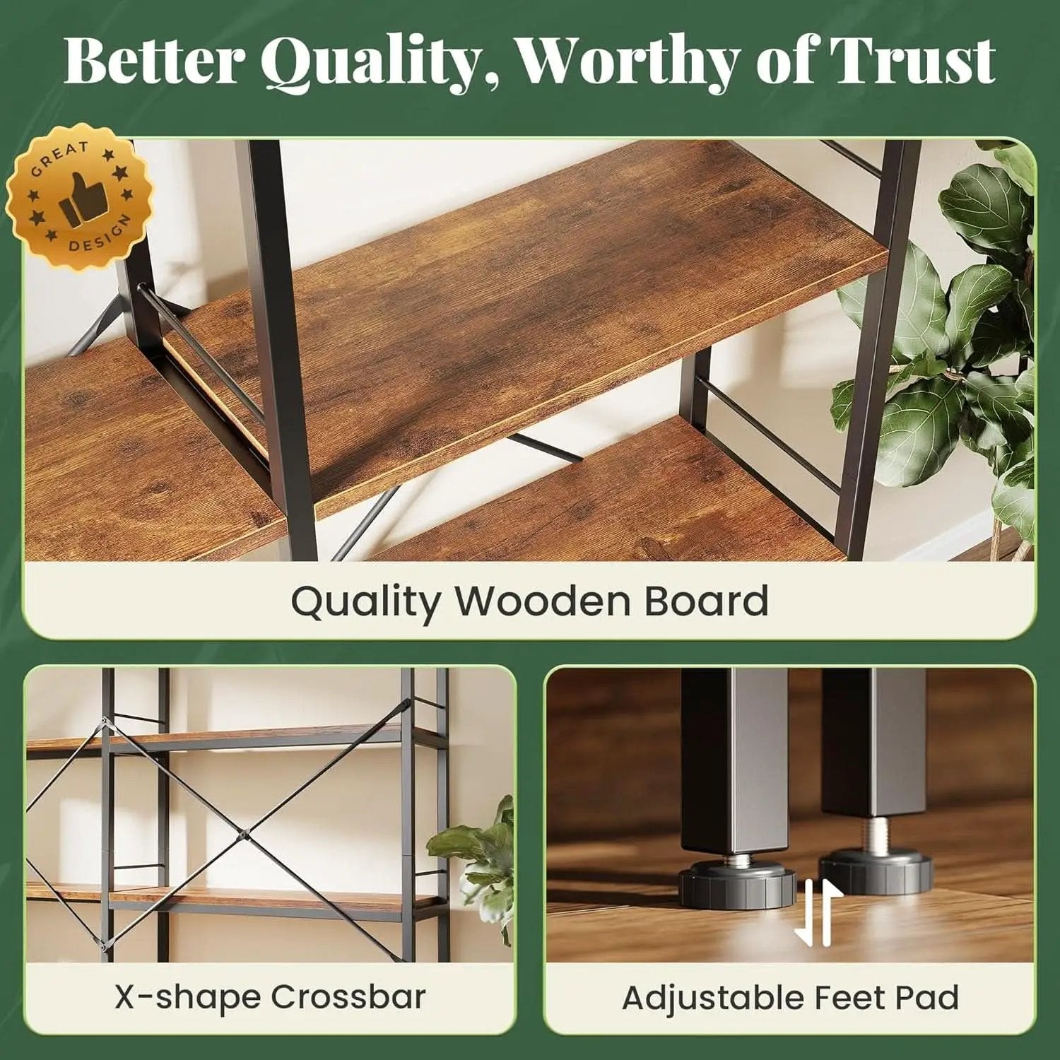 L Shaped Corner Bookshelf 49 Inch Rustic Brown Wood Metal Frame from PriceLows™
