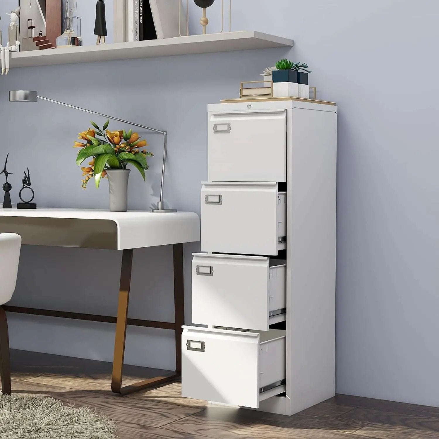 White 4 Drawer File Cabinet With Lock 16 Inch Deep from PriceLows™