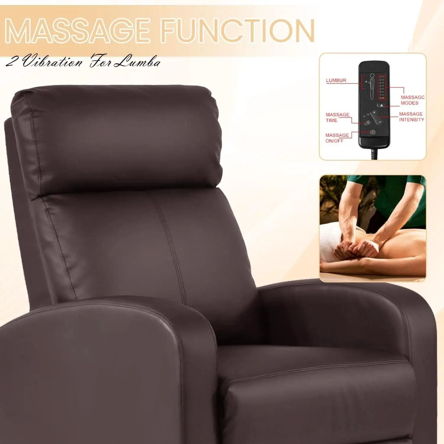 Massage Recliner Chair With Footrest And Brown PU Leather from PriceLows™