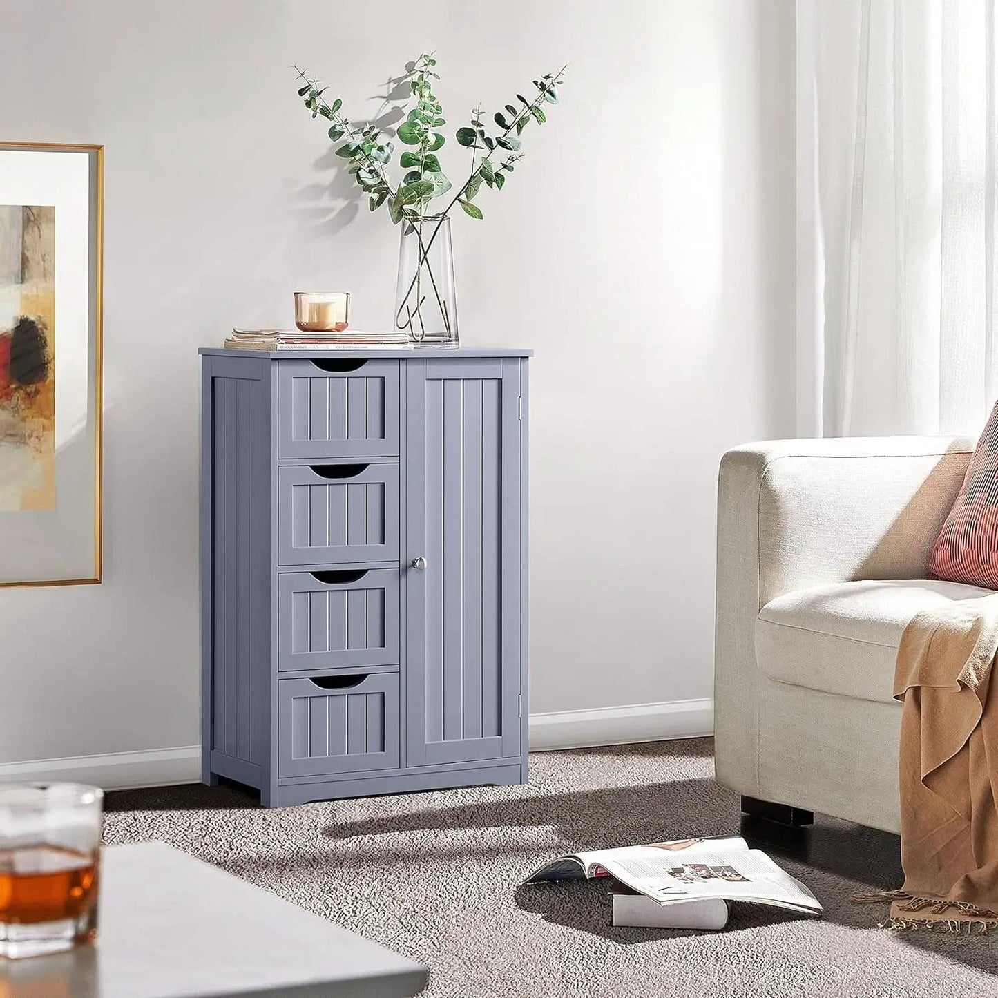 Gray Freestanding Bathroom Floor Cabinet With 4 Drawers from PriceLows™