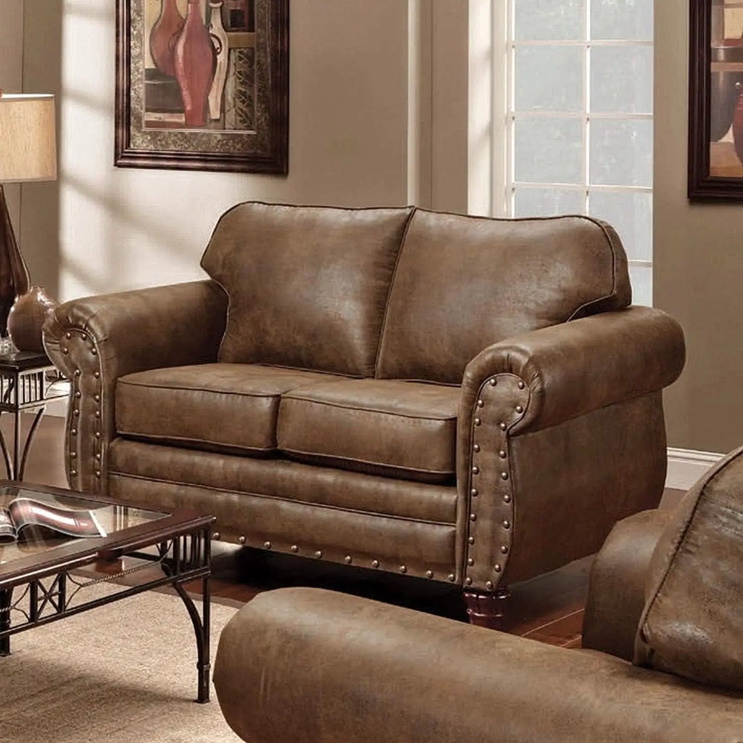 Sedona 4 Piece Leather Look Microfiber Sofa Set With Loveseat Chair Ottoman from PriceLows™