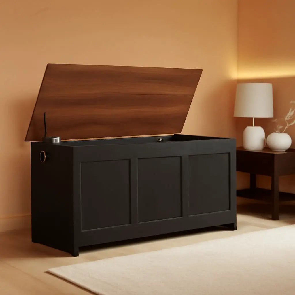 39.3Inch Walnut Storage Bench Featuring Extra Lift from PriceLows™