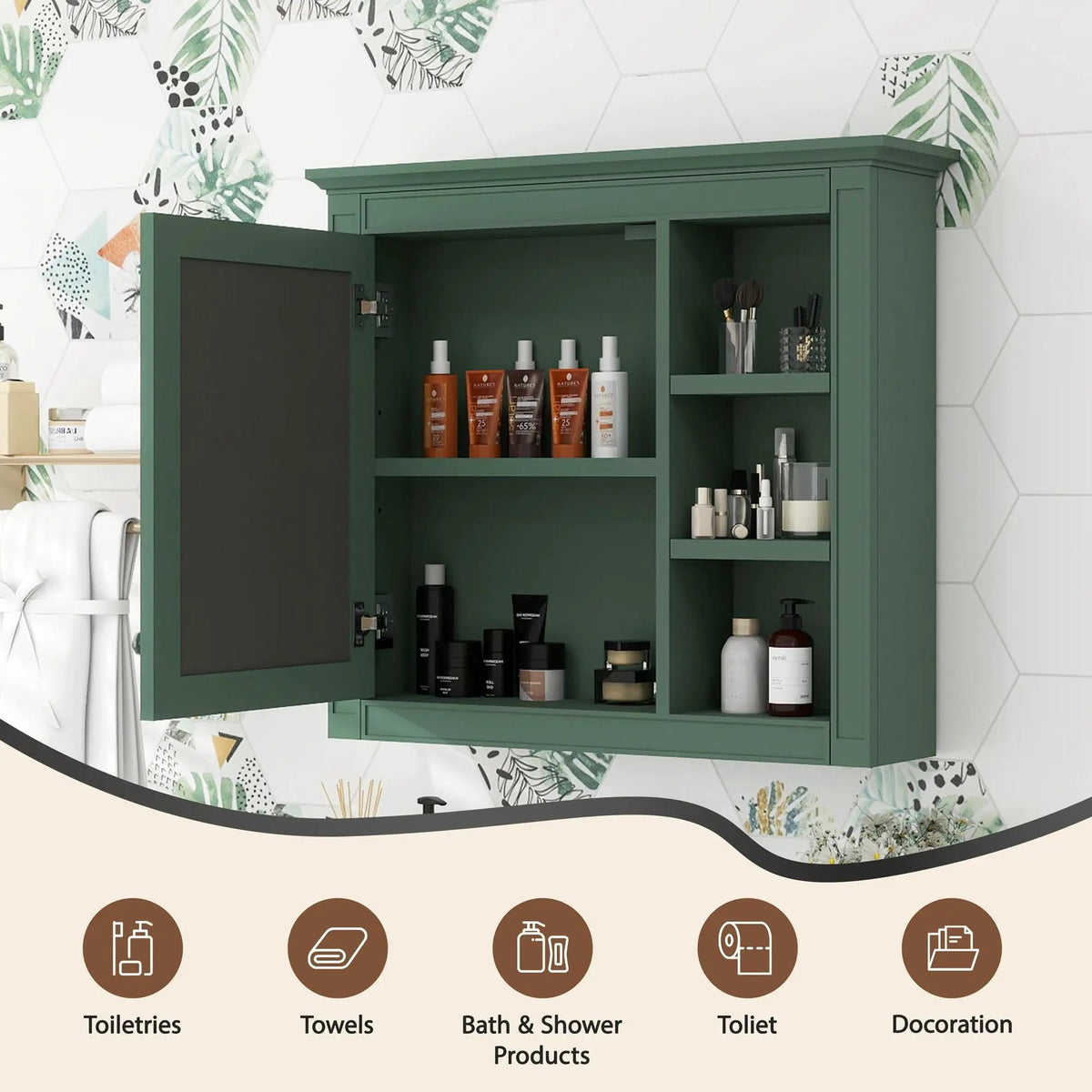 Modern Wall Mounted Medicine Cabinet | 3 Open Shelves | Mirror Door