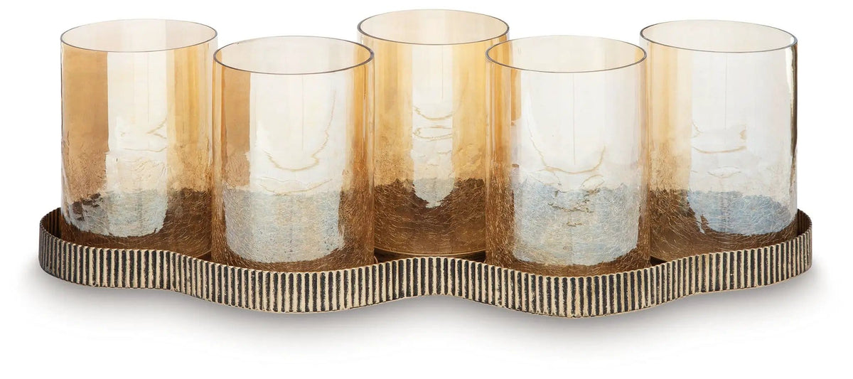 Evereton Candle Holder | 19.75 x 8.25 x 6.63 in | Glass & Metal | Antique Gold Finish
