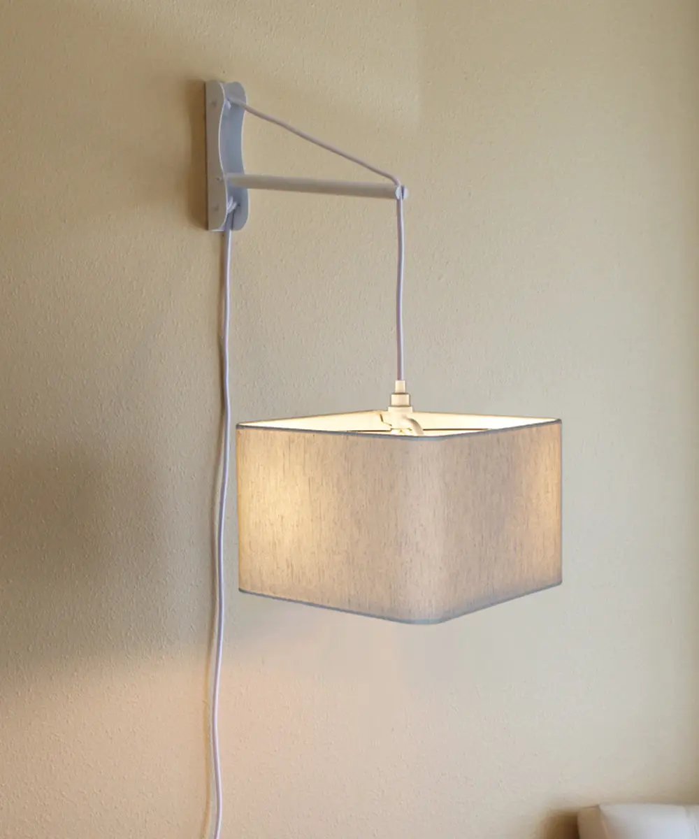 Wall Mount Pendant Light | Plug In 2 Light | Oatmeal Drum Shade | 14 Inch