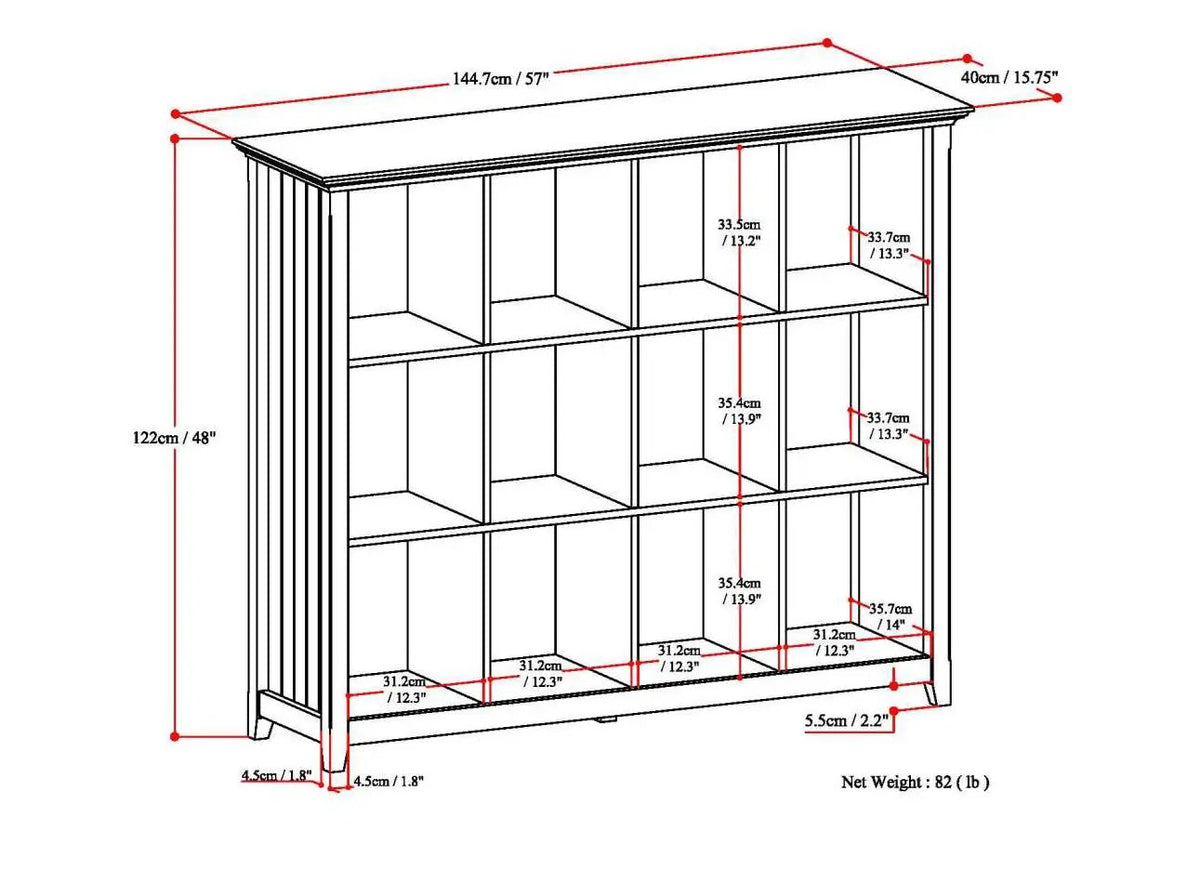 Acadian Cube Storage | Handcrafted Solid Wood | Twelve Large Cubbies | 57 Inch Width