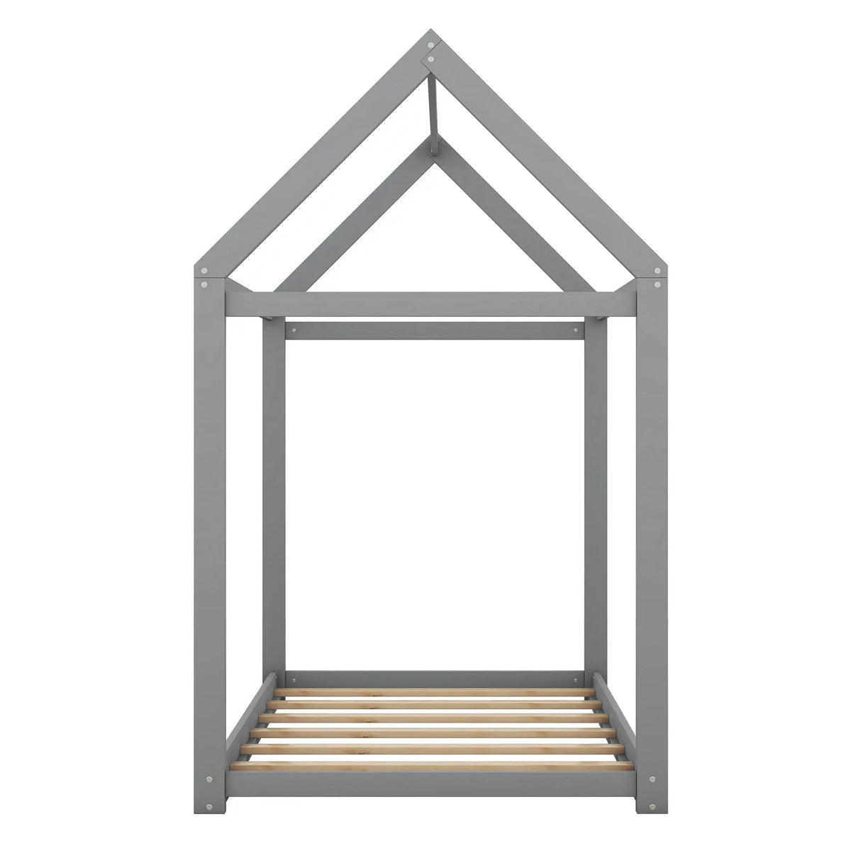 Wooden House Shaped Bed | Roof-Like Structure | Low Profile Design | 78.3 Inch Length
