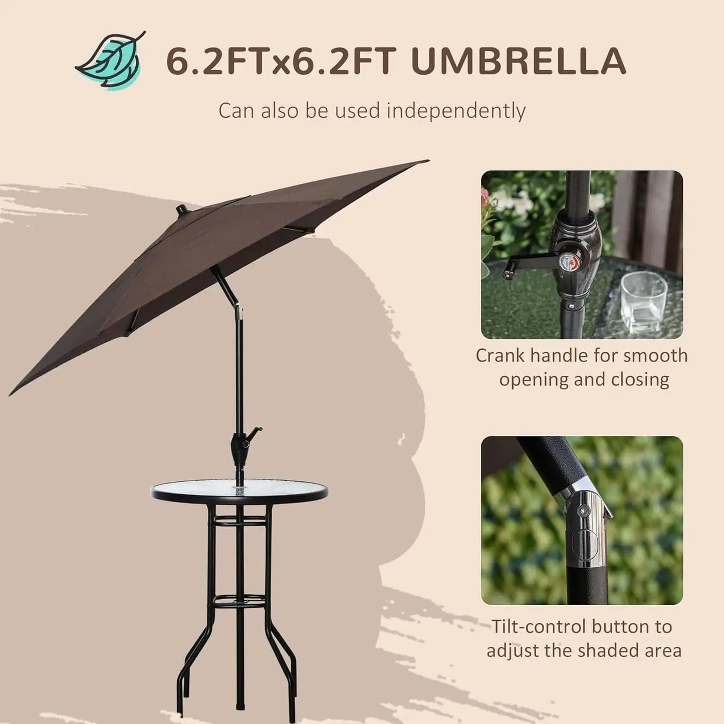 Patio Dining Set With 2 Folding Chairs Beige Umbrella from PriceLows™