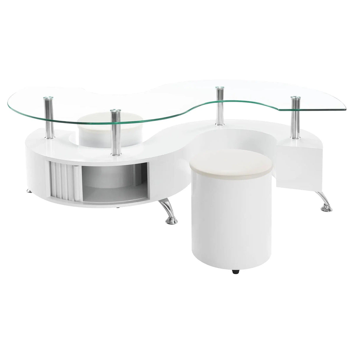 Buckley 3-piece Coffee Table and Stools Set White High Gloss | 3-Piece Set | Engineered Wood & Faux Leather | Living Room